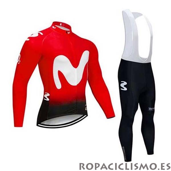 2020 Maillot Movistar Tirantes Mangas Largas Rojo Blanco